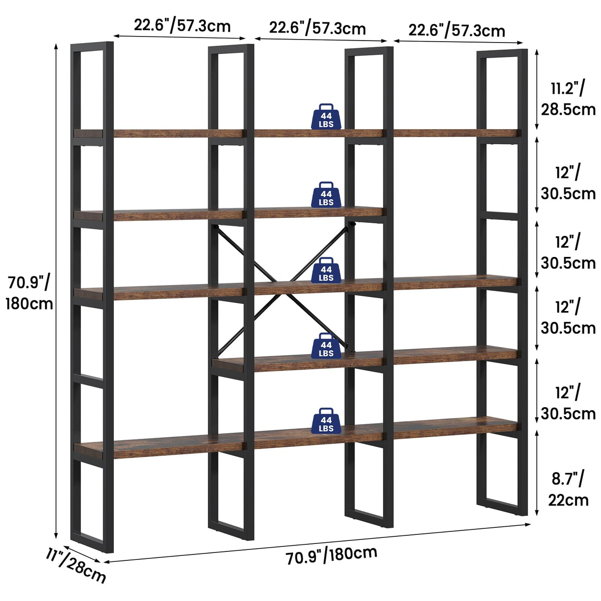 5 Tier Rustic Brown Bookshelf J5789