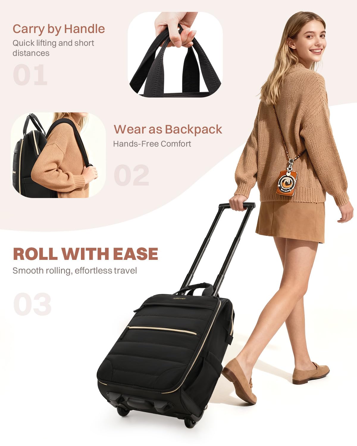 Rolling Puffer Laptop Bag Set with Wheels, 16 Inch Underseat Carry on Luggage X45725