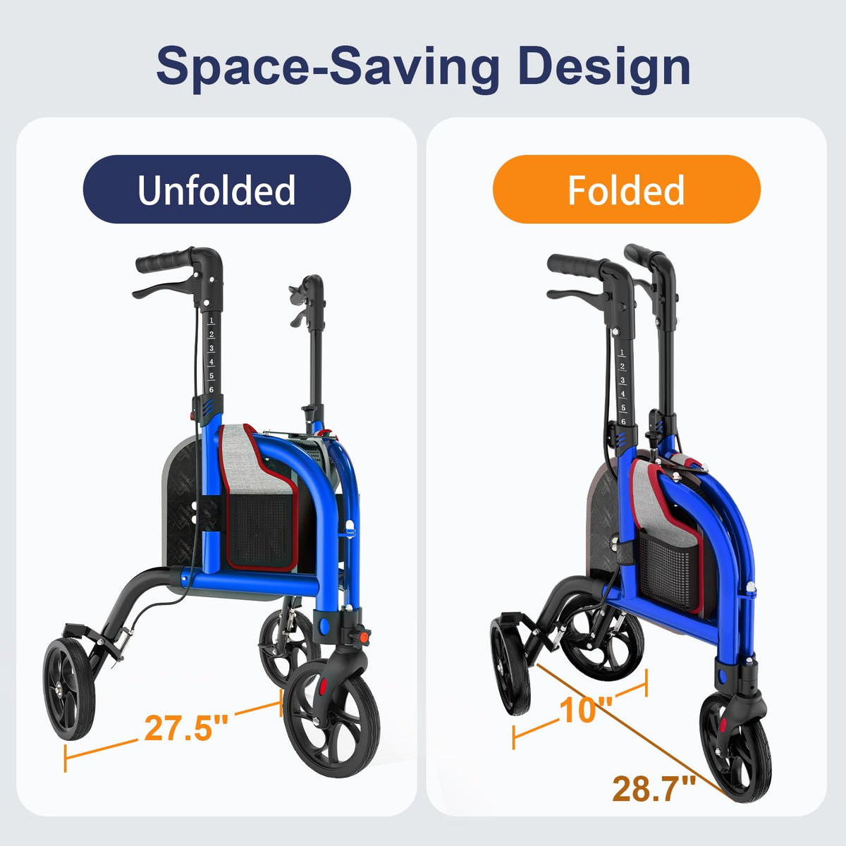 Foldable Narrow 3 Wheel Walker J7806