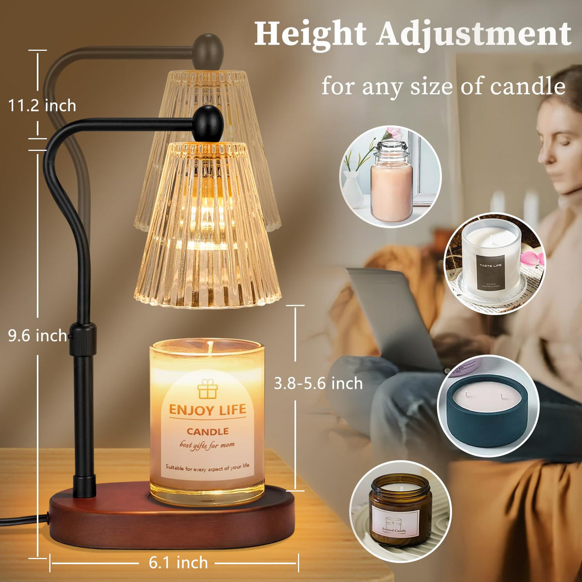 Candle Warmer Lamp with Timer Dimmer Adjustable Height W67628