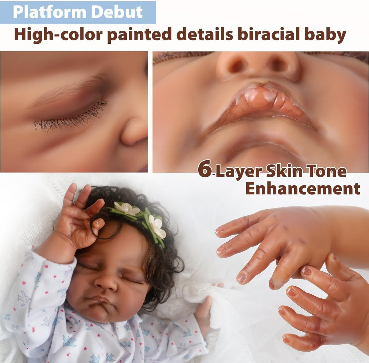 20-Inch Sleeping Black Newborn Baby Girl F95103