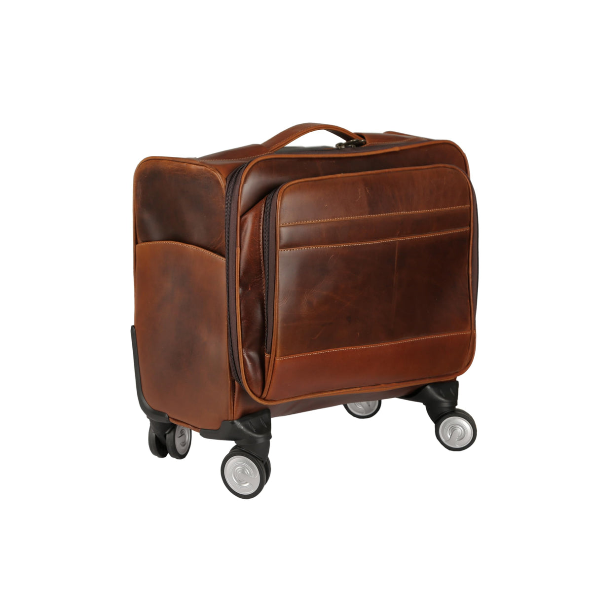 Leather Rolling Briefcase with Trolley Handle U297791