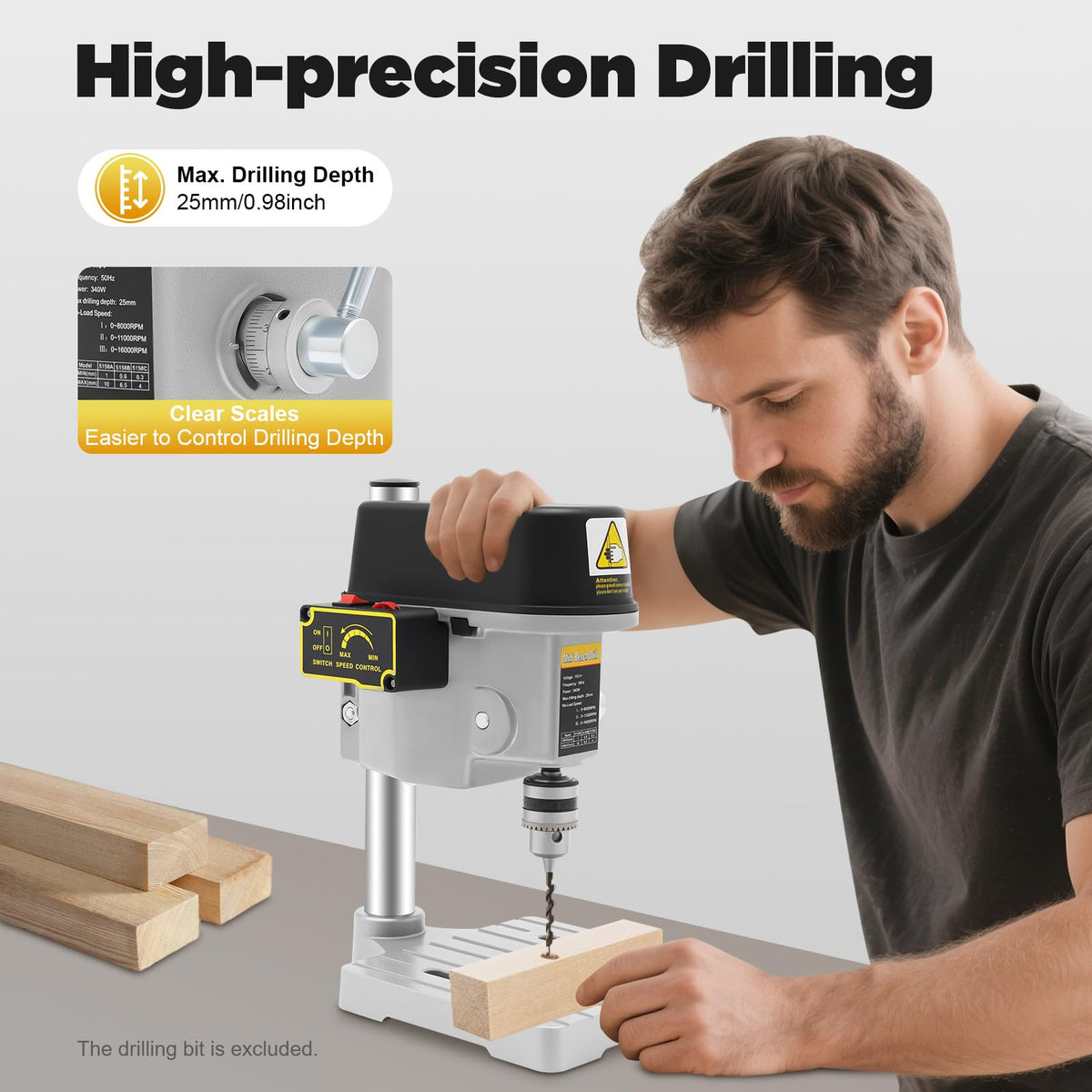 340W 3-Speed Adjustable Bench Drill Press K5344