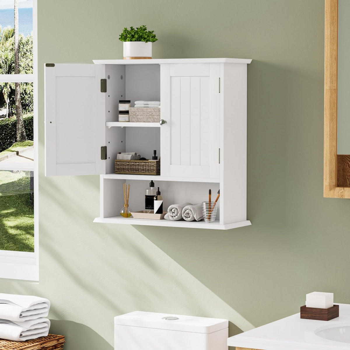 White Wall Mounted Bathroom Cabinet with 2 Door J4106