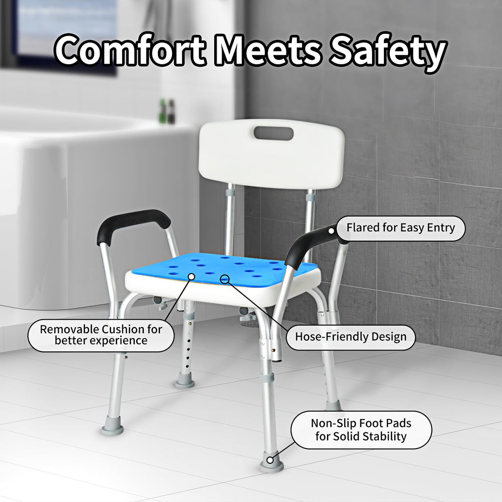 Extra Wide 300 lbs Capacity Shower Chair with Arms & Back C42612