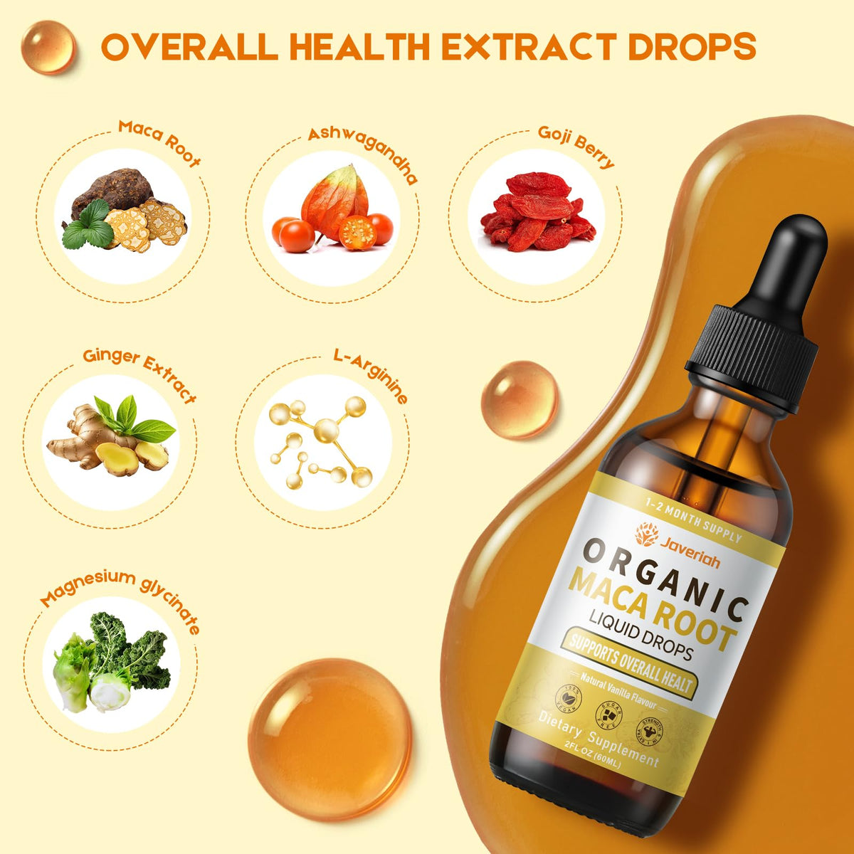 Organic Maca Root Liquid Drops with Ashwagandha 2 Fl Oz F809128