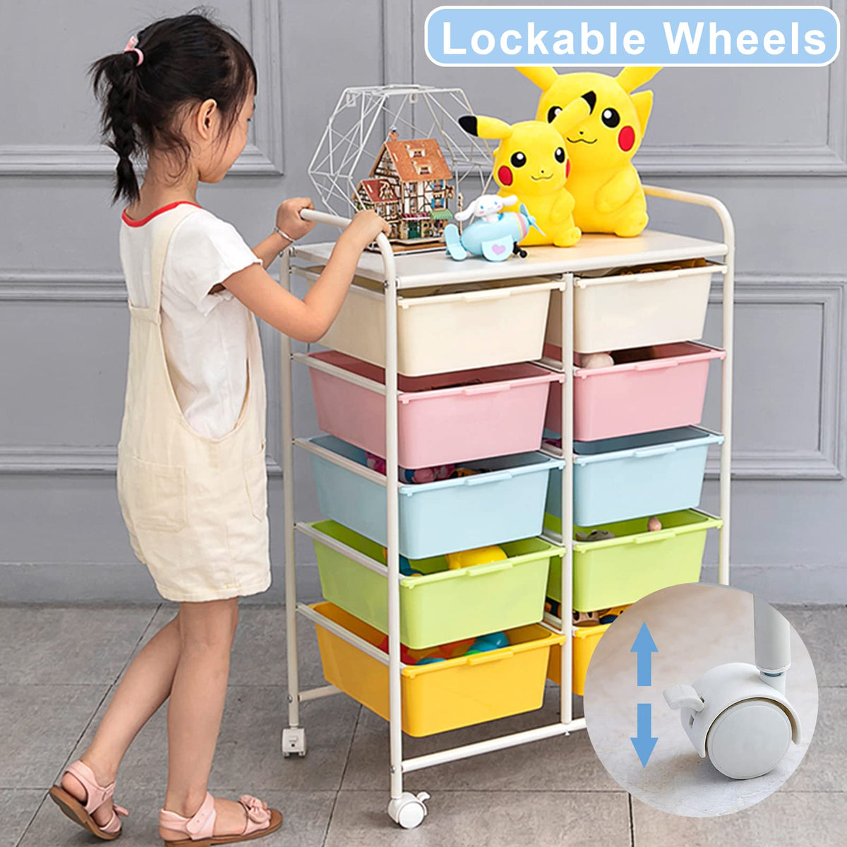 10 Drawers Rolling Plastic Storage Cart with Metal Frame A4661