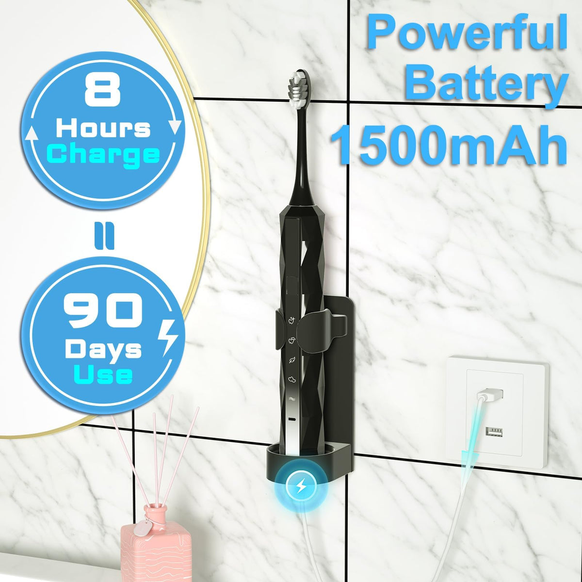 Sonic Electric Toothbrush with 10 Brush Heads & Travel Case, Black C5789