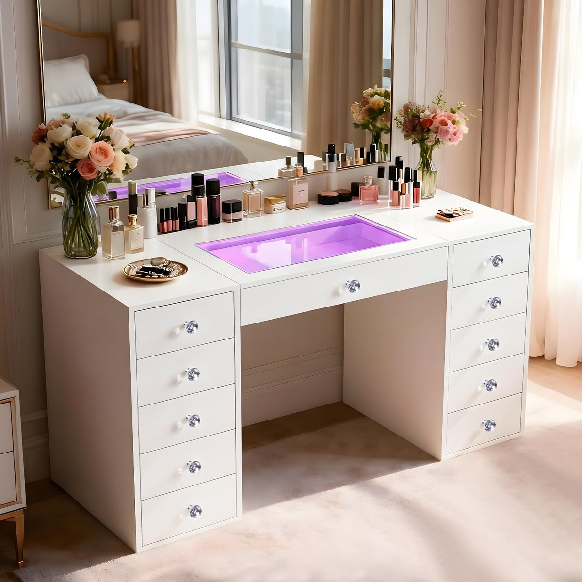 51'' 11 Drawer Vanity Makeup Desk O203002