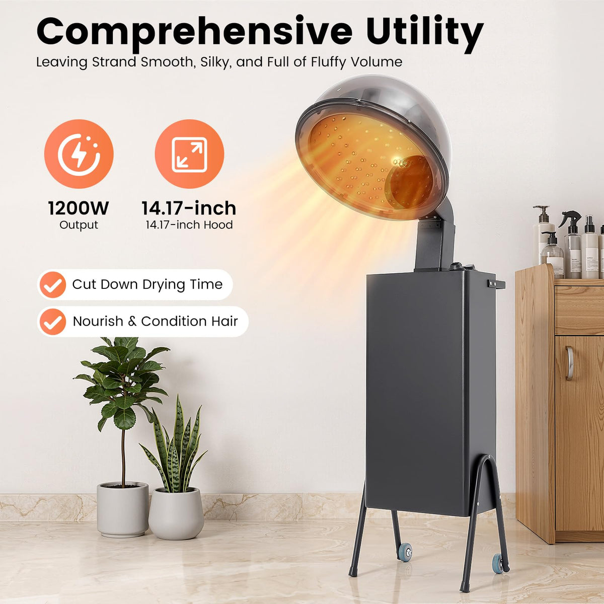 1200W Freestanding Hooded Hair Dryer with Wheels P700353