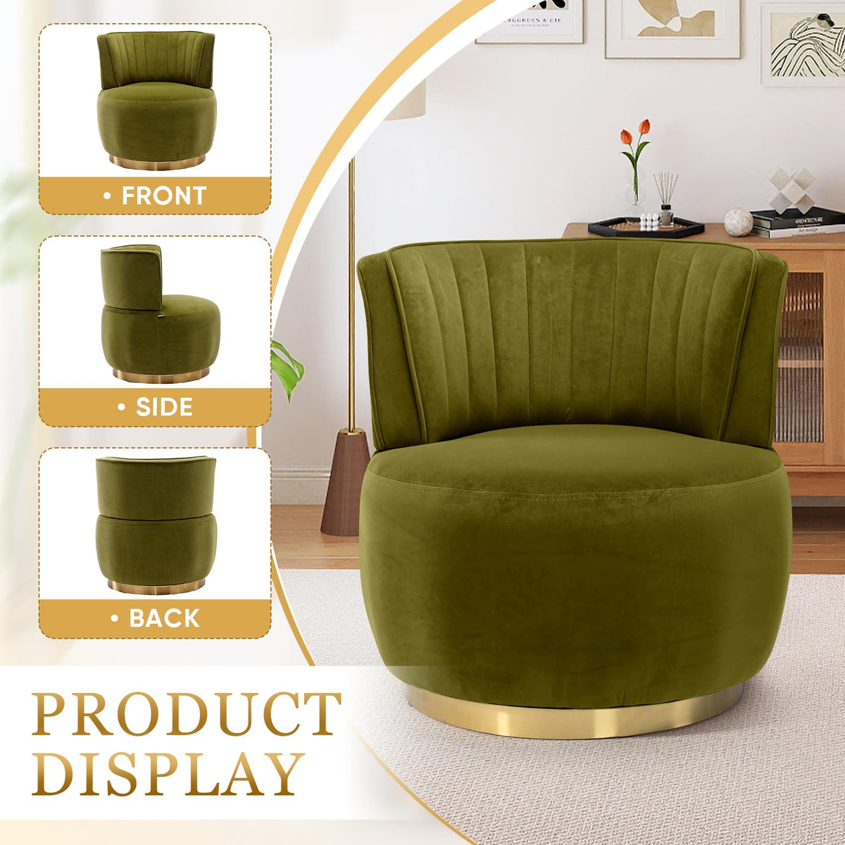 Velvet Swivel Barrel Chairs Set of 2 B9067