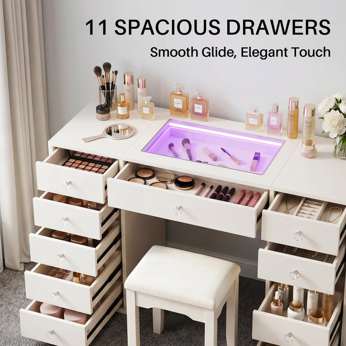 51'' 11 Drawer Vanity Makeup Desk O203002