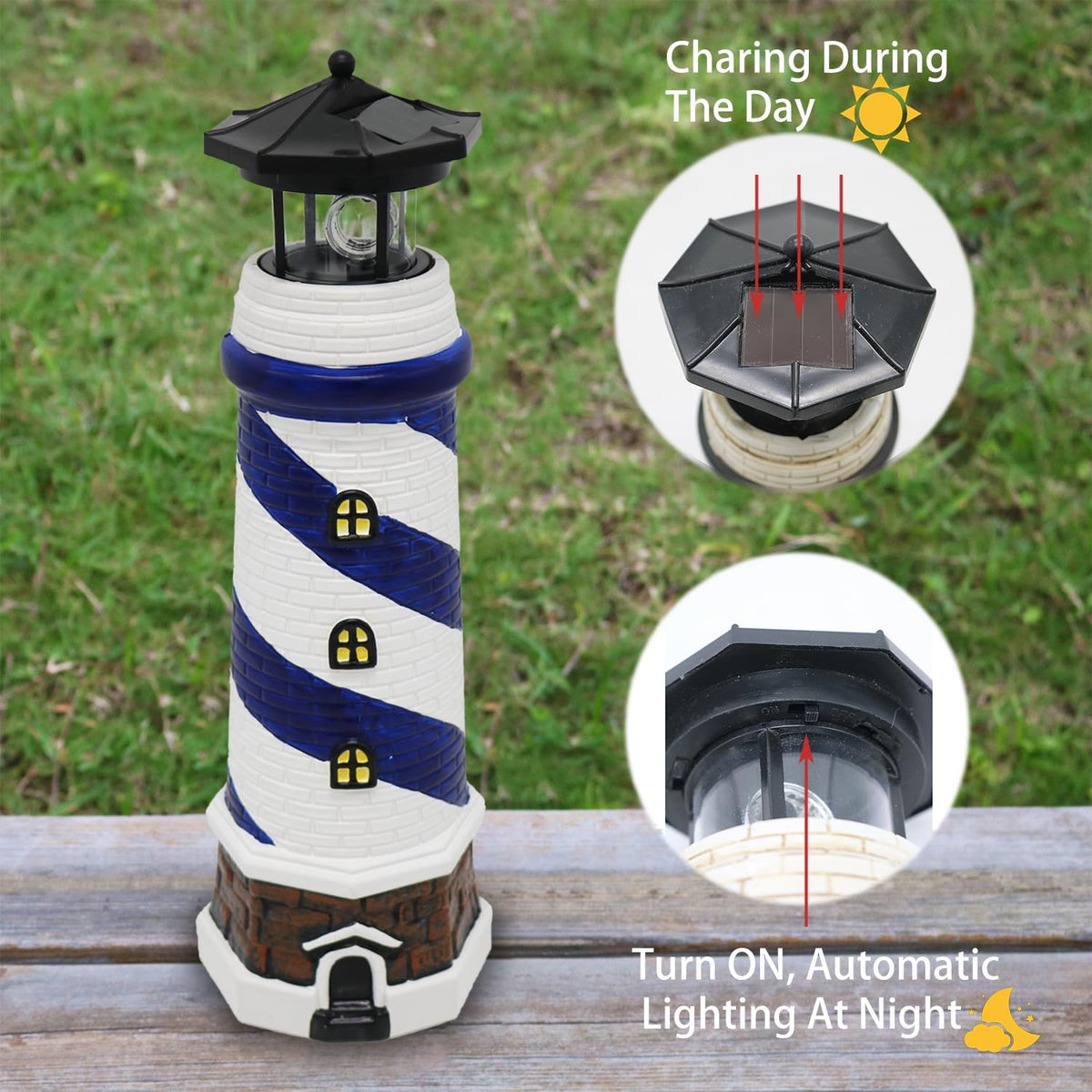 Solar LED Lighthouse Lamp 14.5 Inches Blue X10558