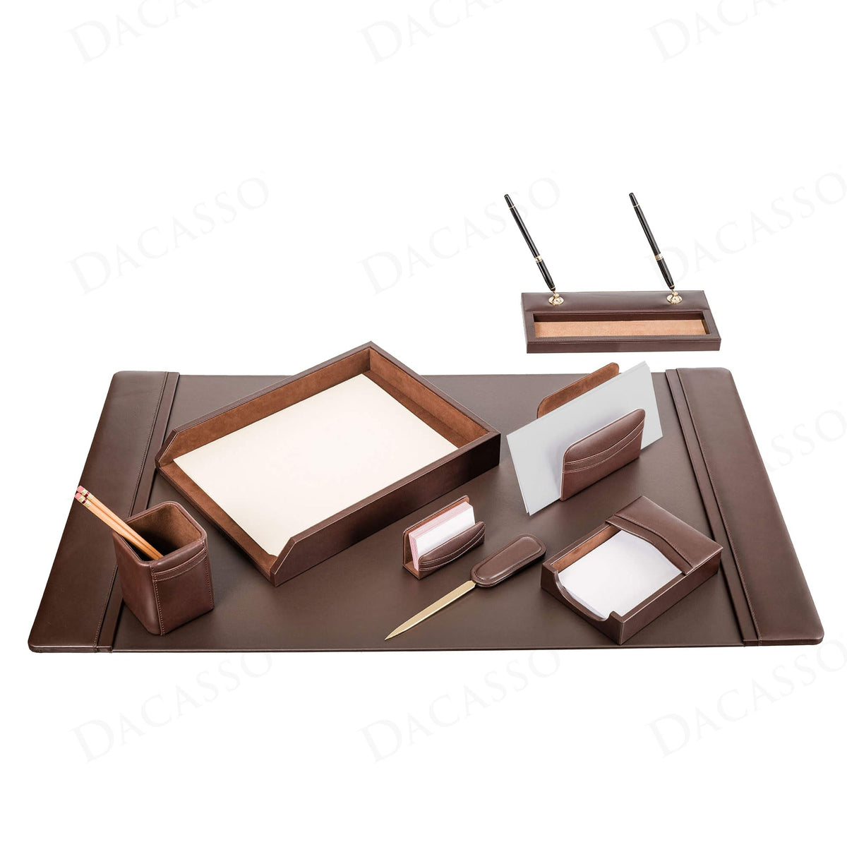 Chocolate Brown Leather 8 Piece Desk Set I94568