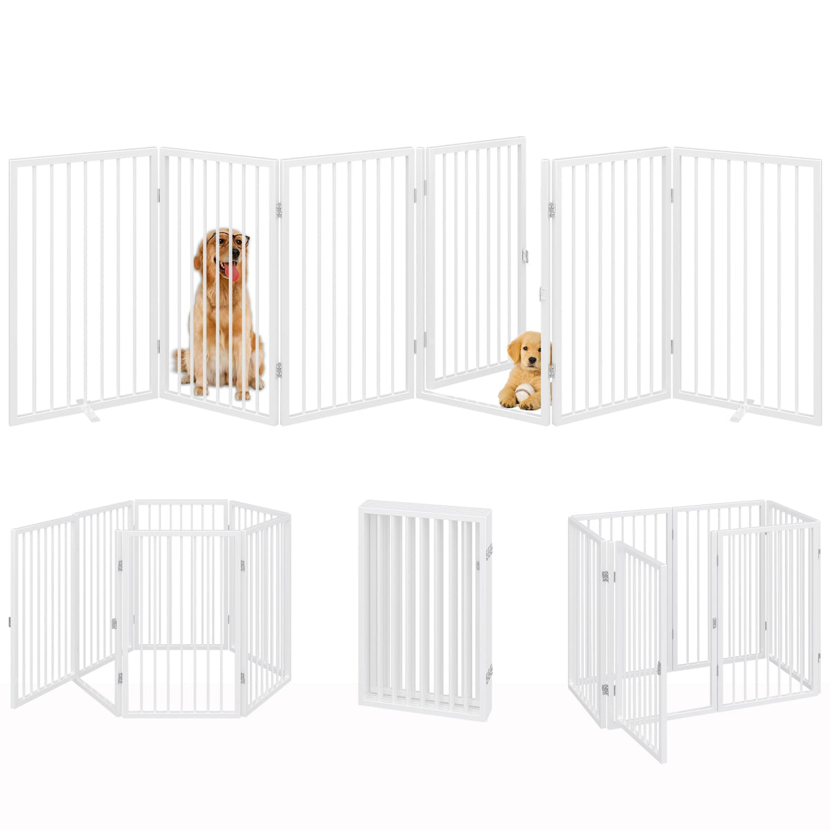 120" x 32" Foldable Freestanding Extra Wide Dog Gate with Door, White B979985