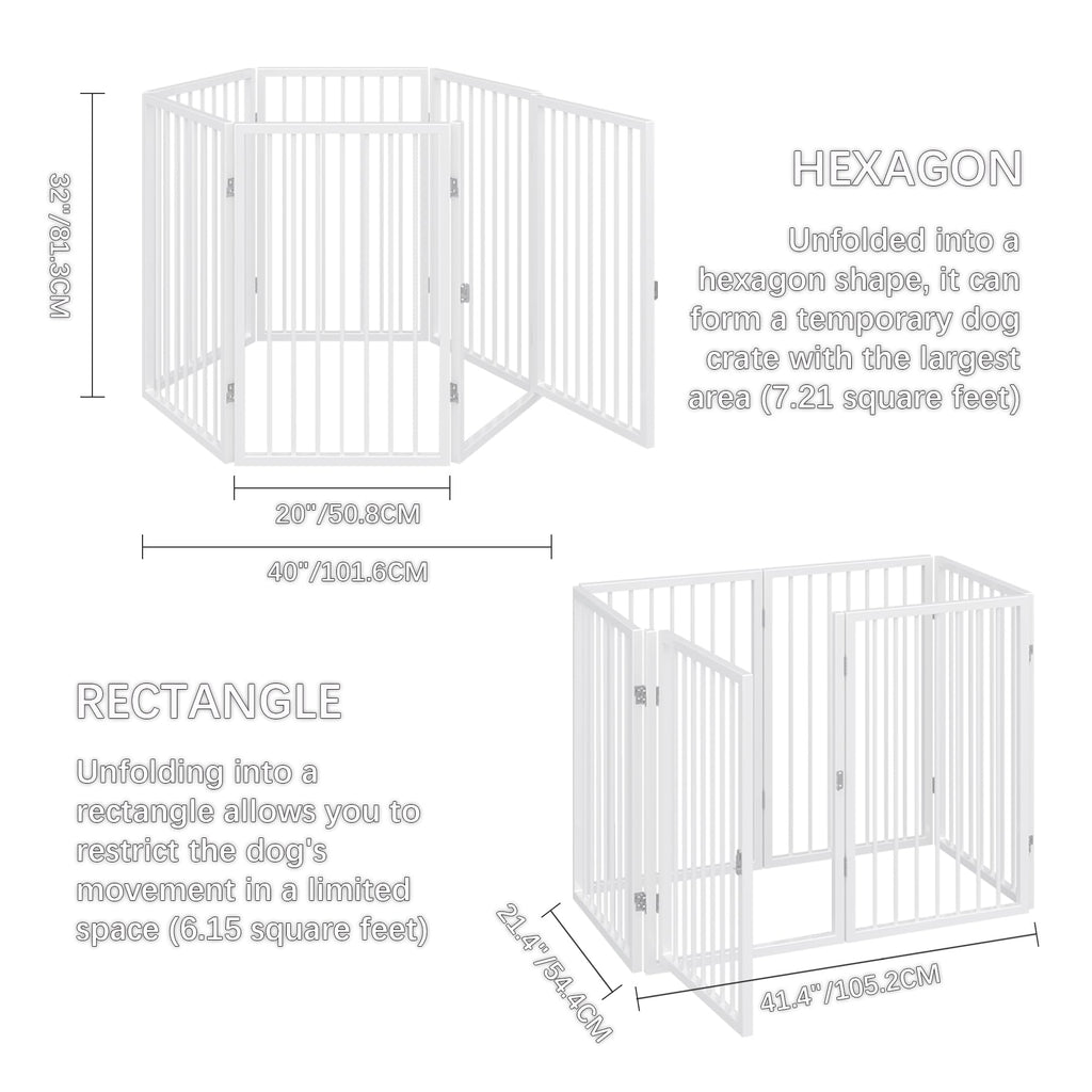 120" x 32" Foldable Freestanding Extra Wide Dog Gate with Door, White B979985