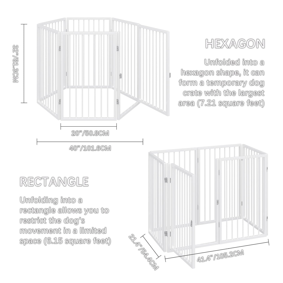 120" x 32" Foldable Freestanding Extra Wide Dog Gate with Door, White B979985