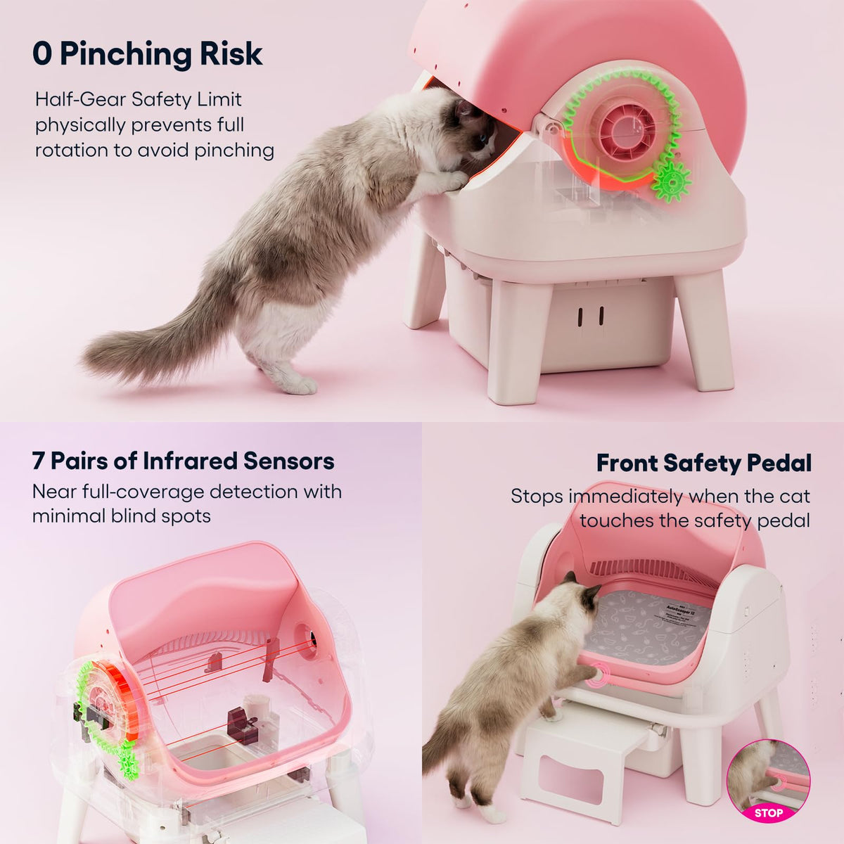 Self Cleaning Open Top Automatic Cat Litter Box Pink A8518