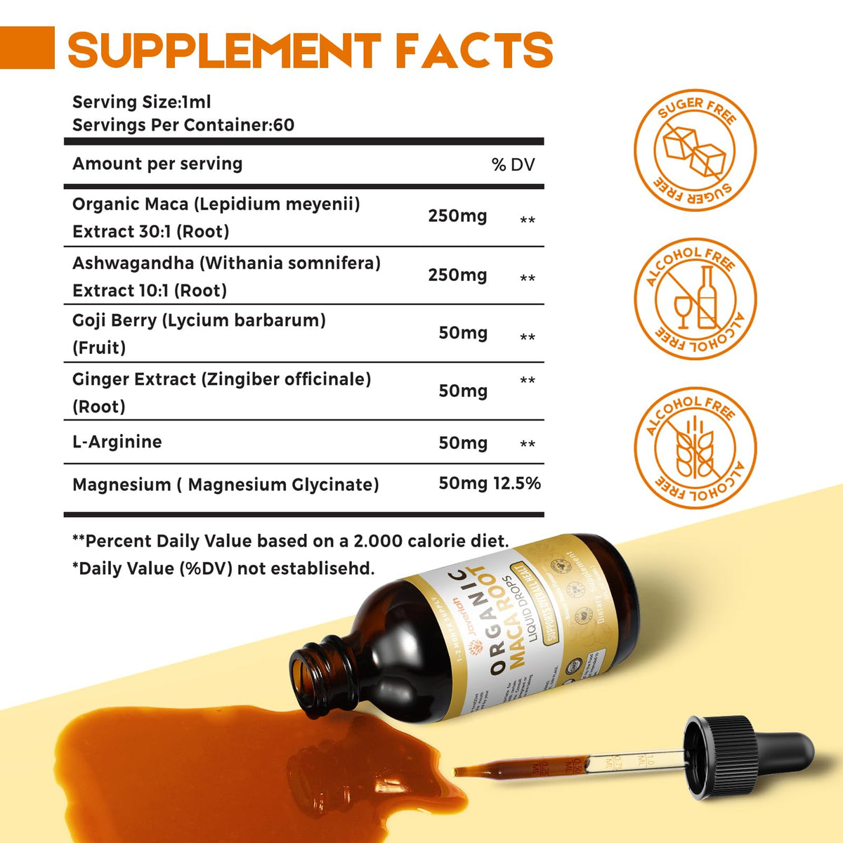 Organic Maca Root Liquid Drops with Ashwagandha 2 Fl Oz F809128