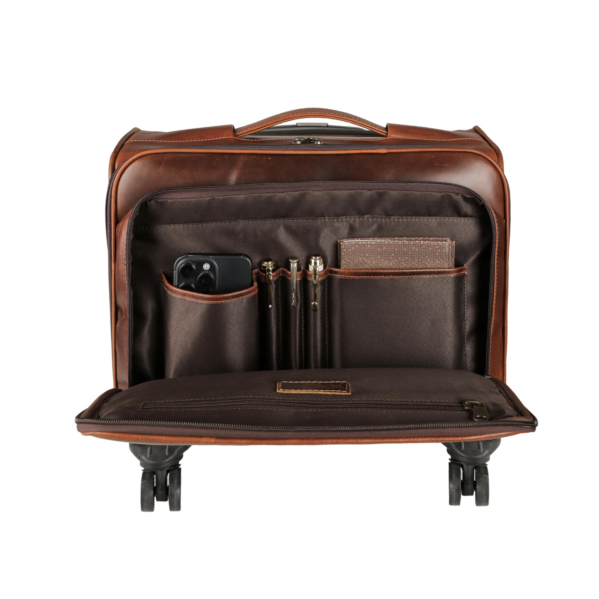 Leather Rolling Briefcase with Trolley Handle U297791