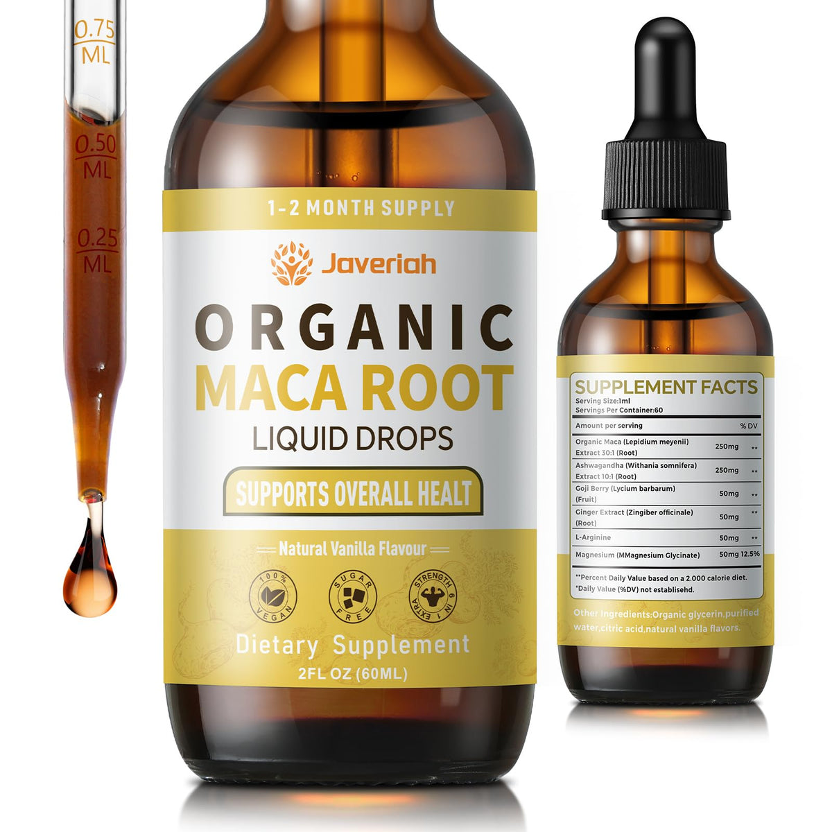 Organic Maca Root Liquid Drops with Ashwagandha 2 Fl Oz F809128