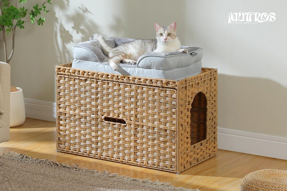 Beige Rattan Cat Litter Box Enclosure P33619