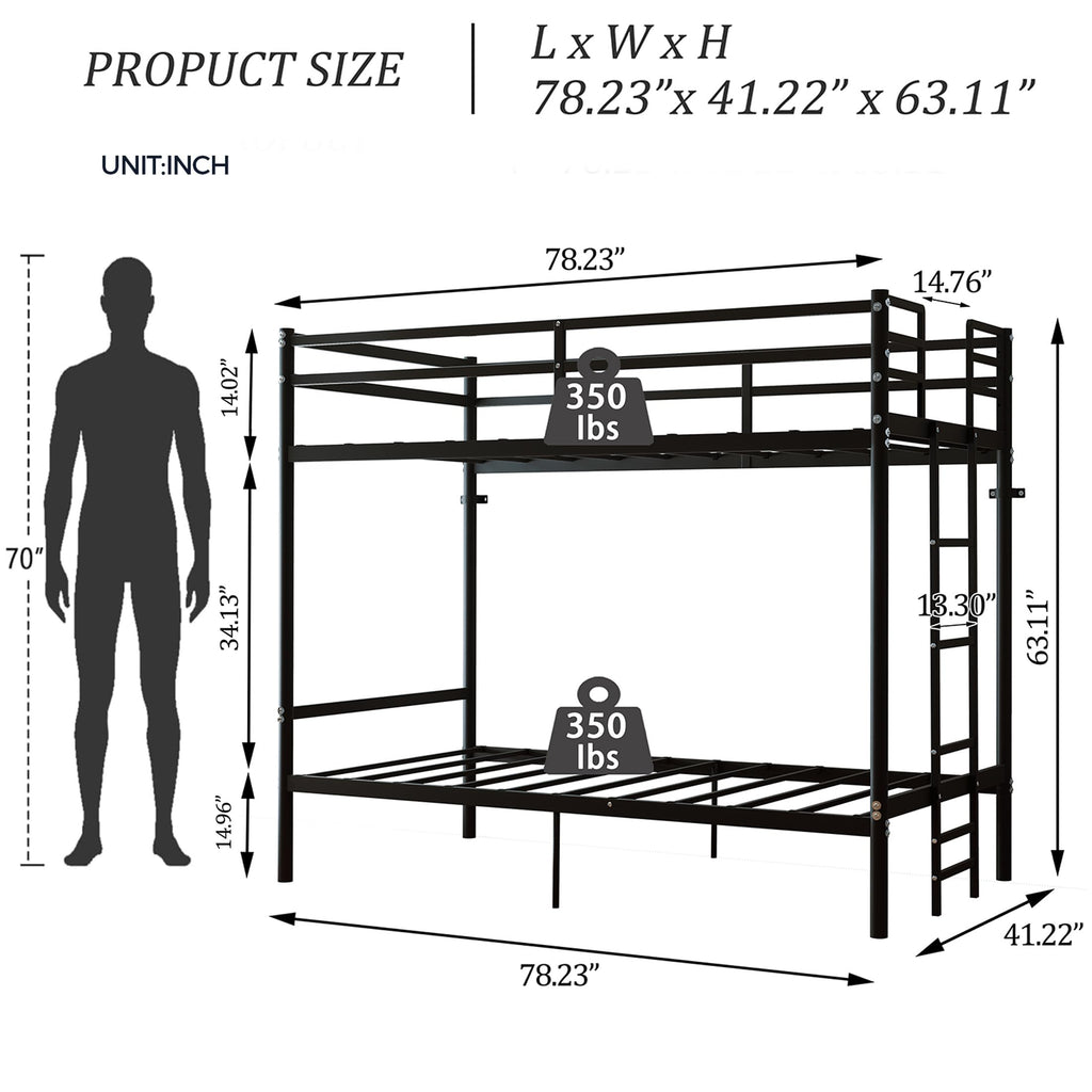 Twin Over Twin Bunk Bed with Ladder, Black H29695