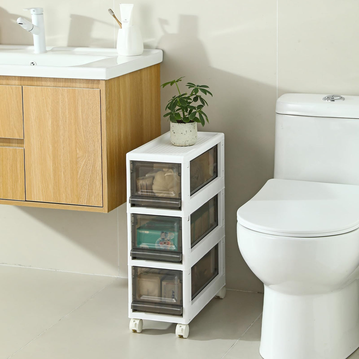 3 Drawer Plastic Storage Organizer with Wheels V8647