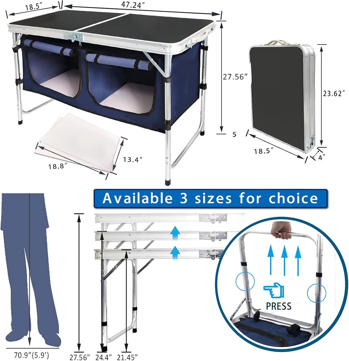 Folding Aluminum Camping Table with Storage Compartment U4437