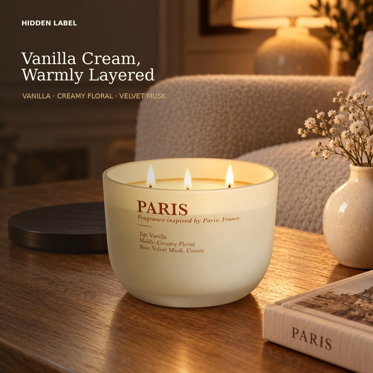Vanilla Cream Scented Candle, 16 oz, 3-Wick Soy Wax E8358