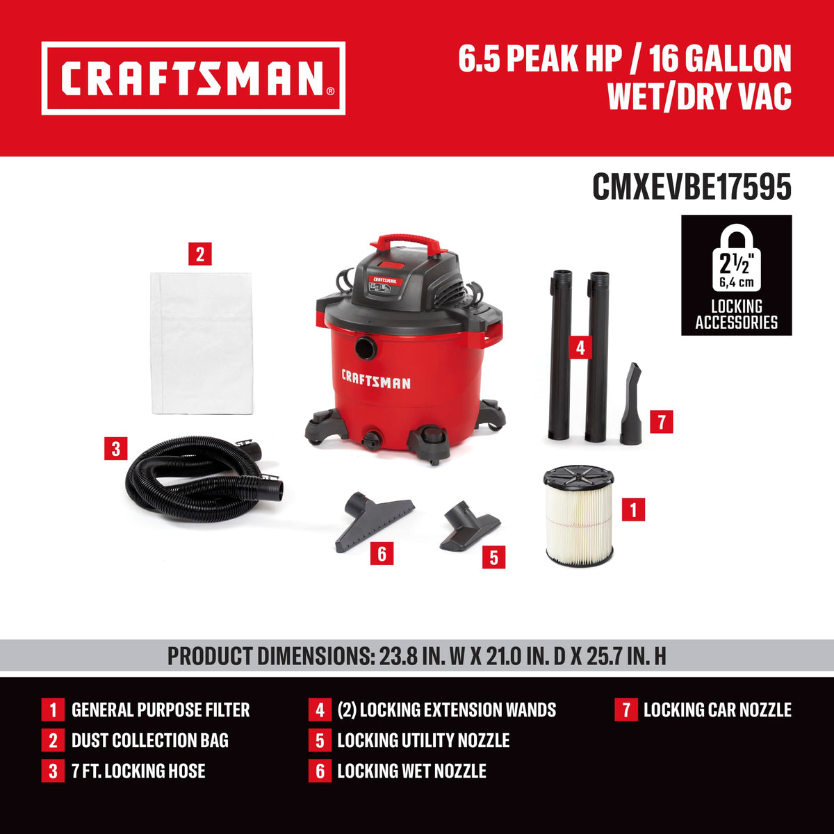 16 Gallon 6.5 Peak HP Wet Dry Shop Vacuum H352