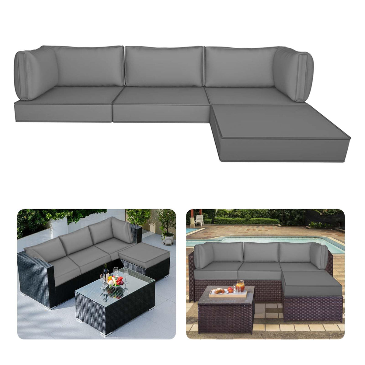 Waterproof Outdoor Couch Cushions 4 Seat Dark Grey E548