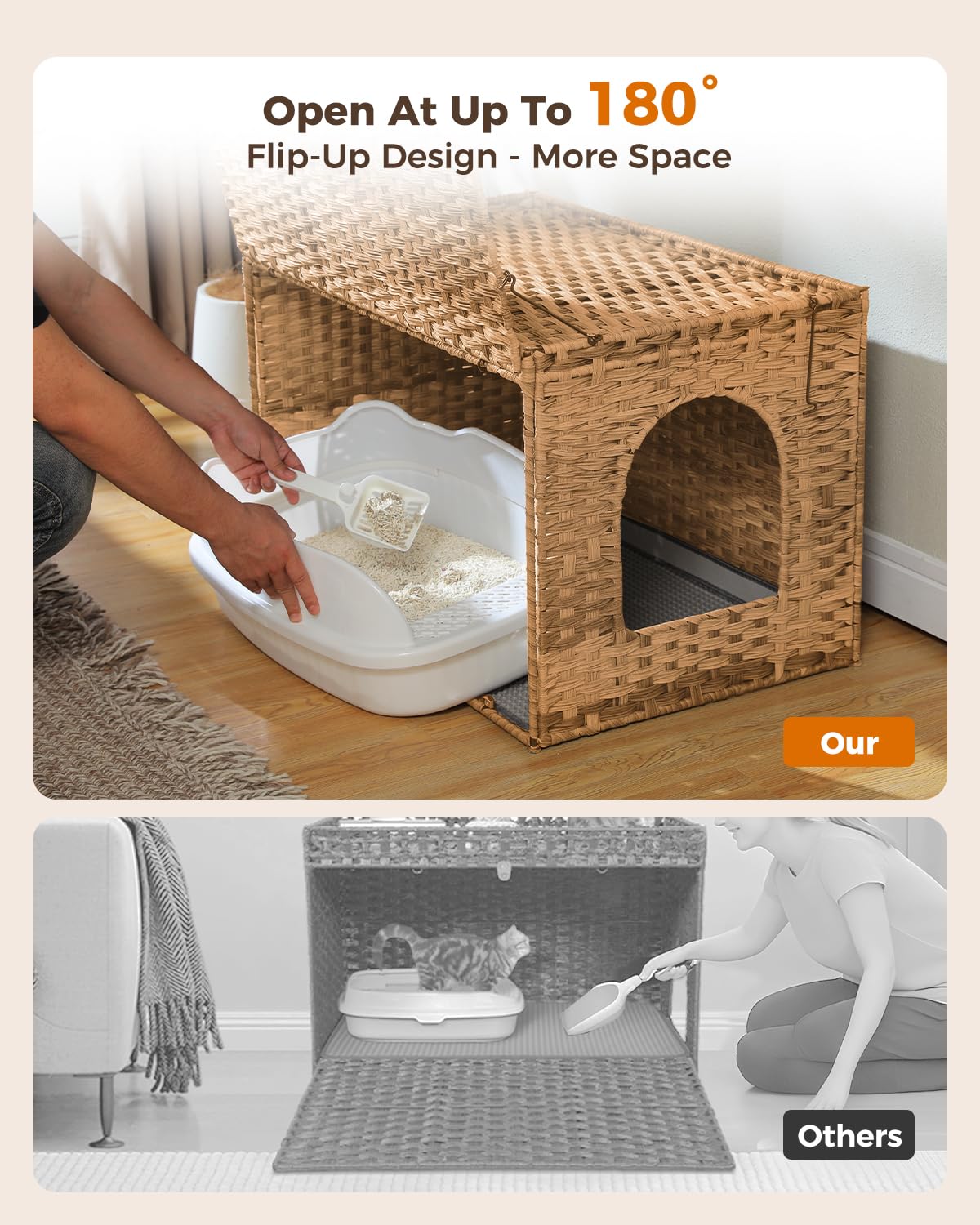 Beige Rattan Cat Litter Box Enclosure P33619