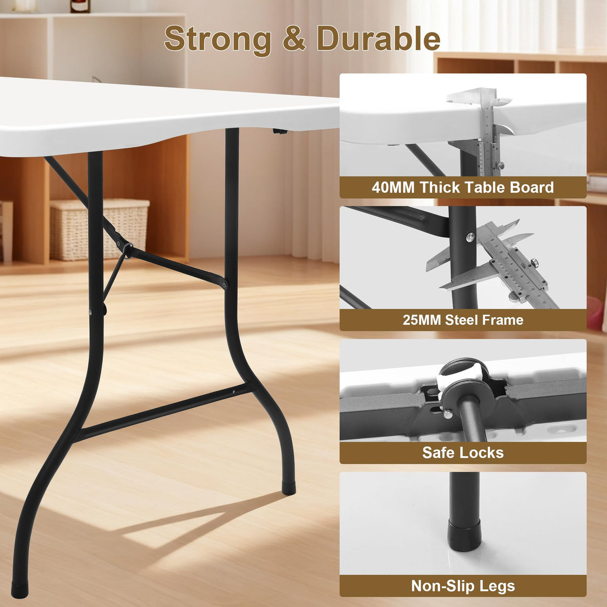 White 6ft Folding Table with Carrying Handle U456101