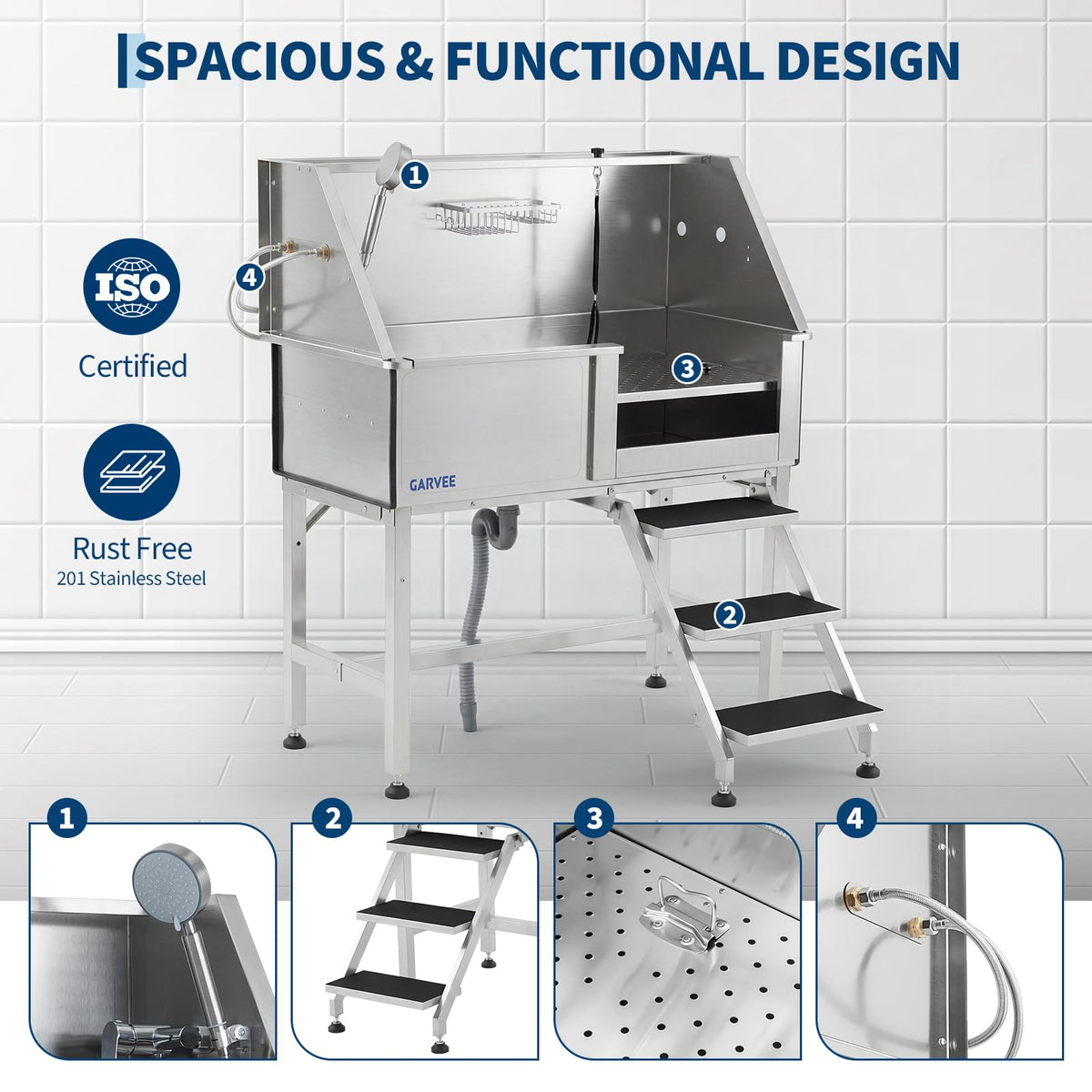 46 Inch Dog Washing Station with Walk-in Stair E485