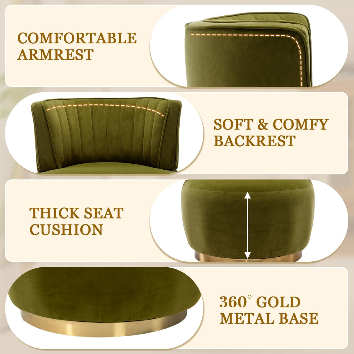Velvet Swivel Barrel Chairs Set of 2 B9067