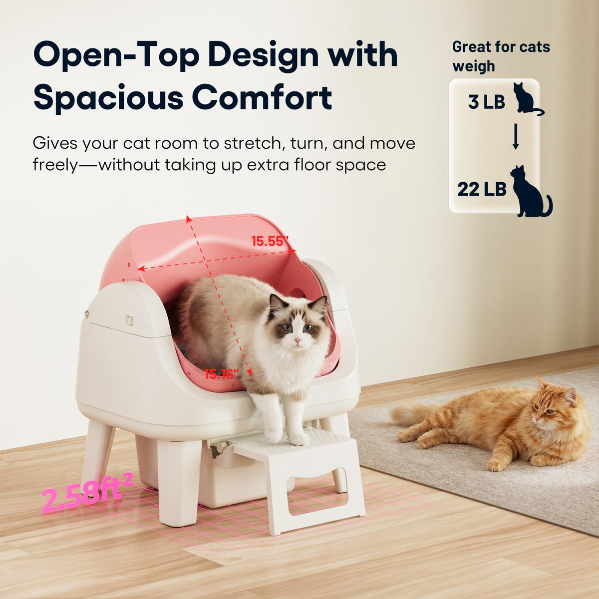 Self Cleaning Open Top Automatic Cat Litter Box Pink A8518