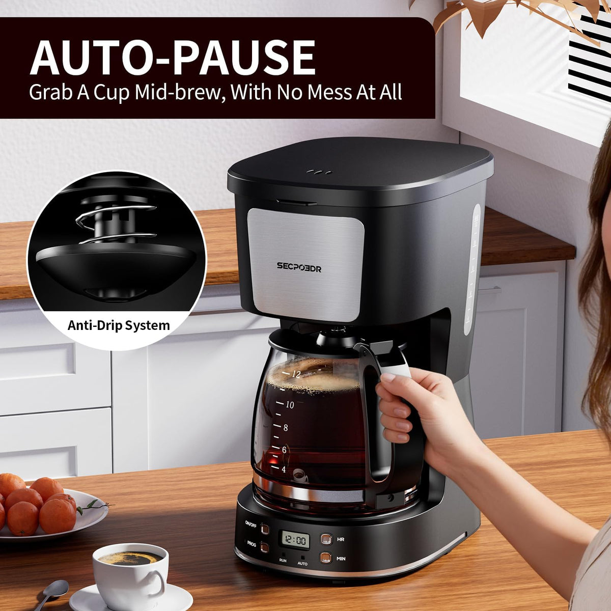 12 Cup Programmable Drip Coffee Maker with Glass Carafe and Reusable Filter Z303664