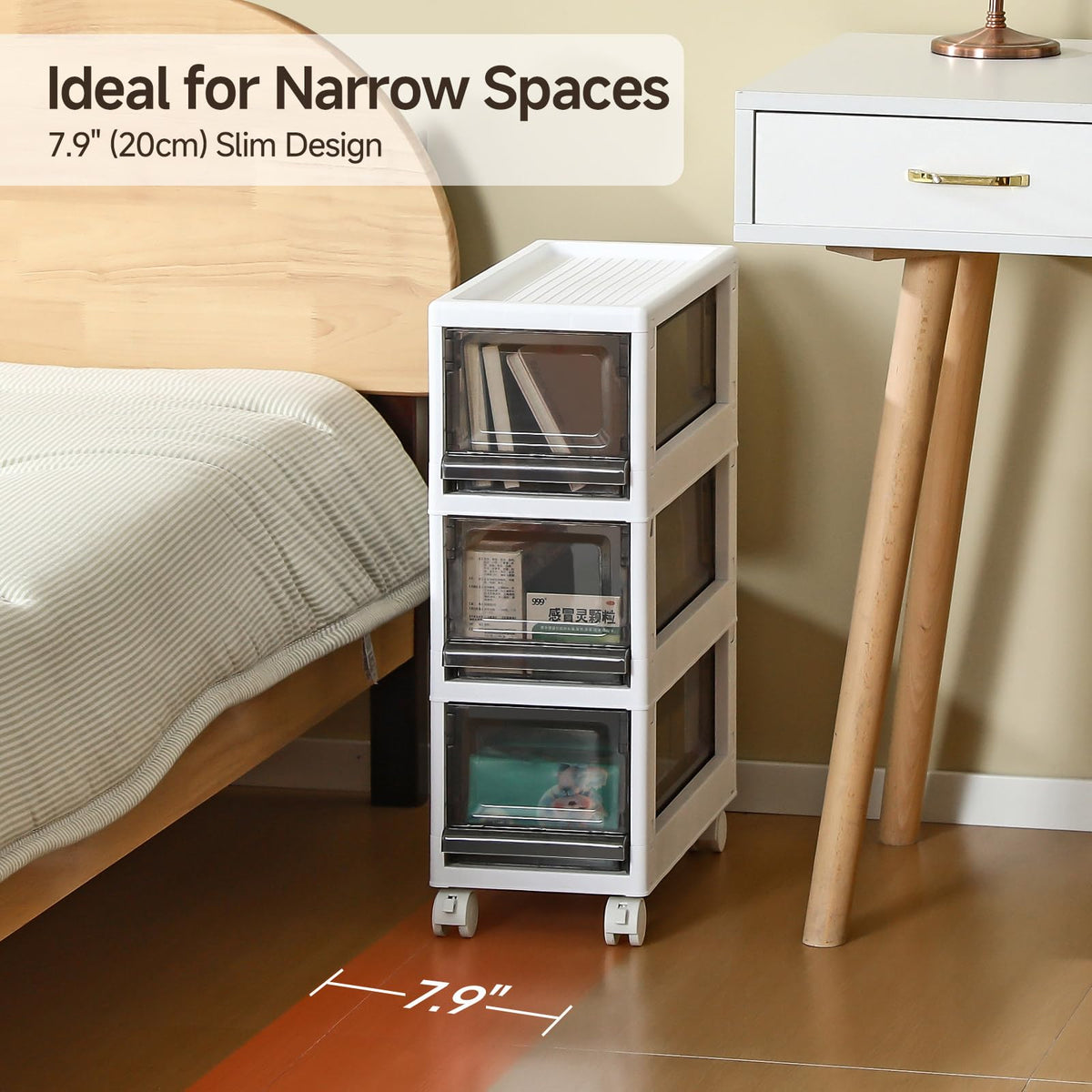3 Drawer Plastic Storage Organizer with Wheels V8647