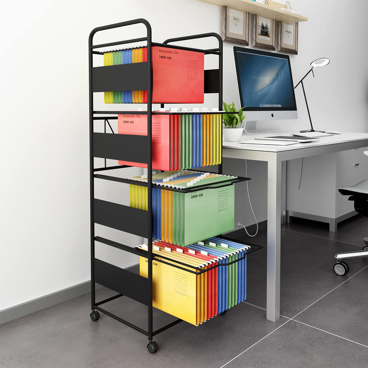4-Tier Metal File Cart with Wheels D2408