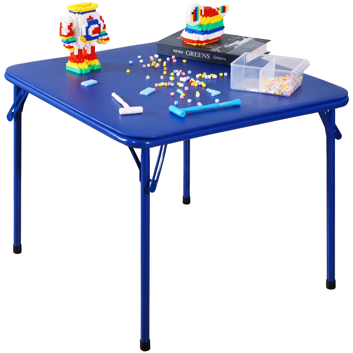 Kids Folding Square Table with Vinyl Padded Top, Blue I943388