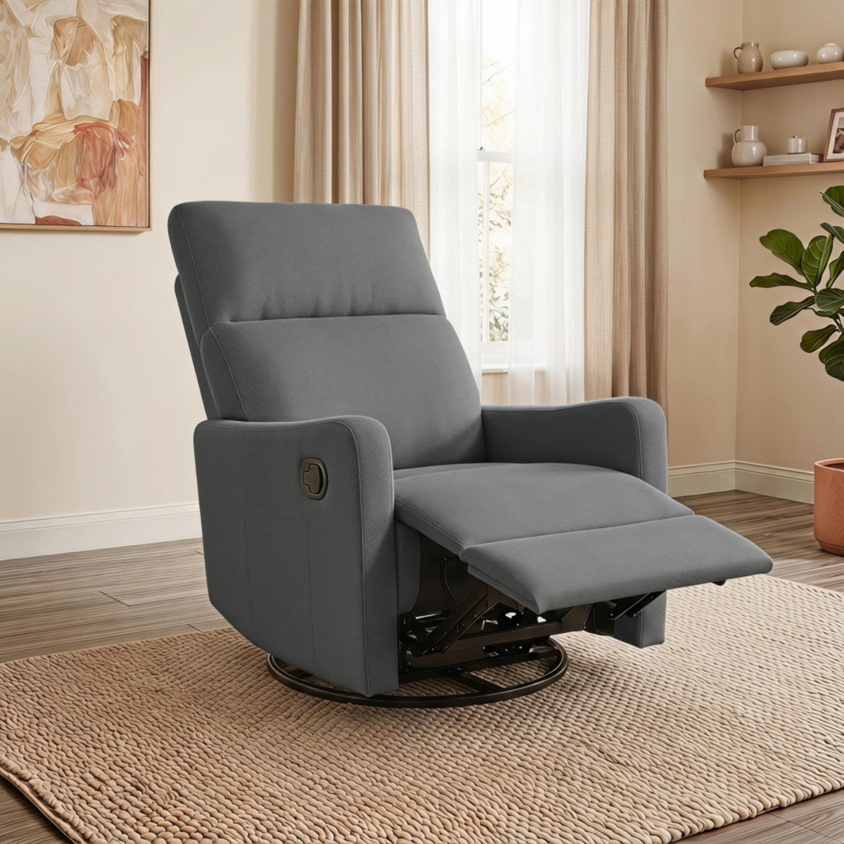 Swivel Rocker Recliner Chair with Pull Lever and Side Pocket C471649