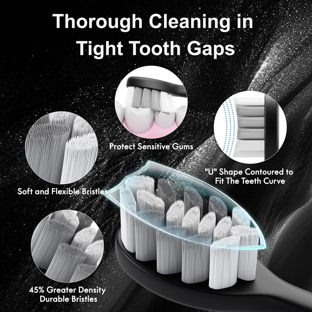 Sonic Electric Toothbrush with 10 Brush Heads & Travel Case, Black C5789
