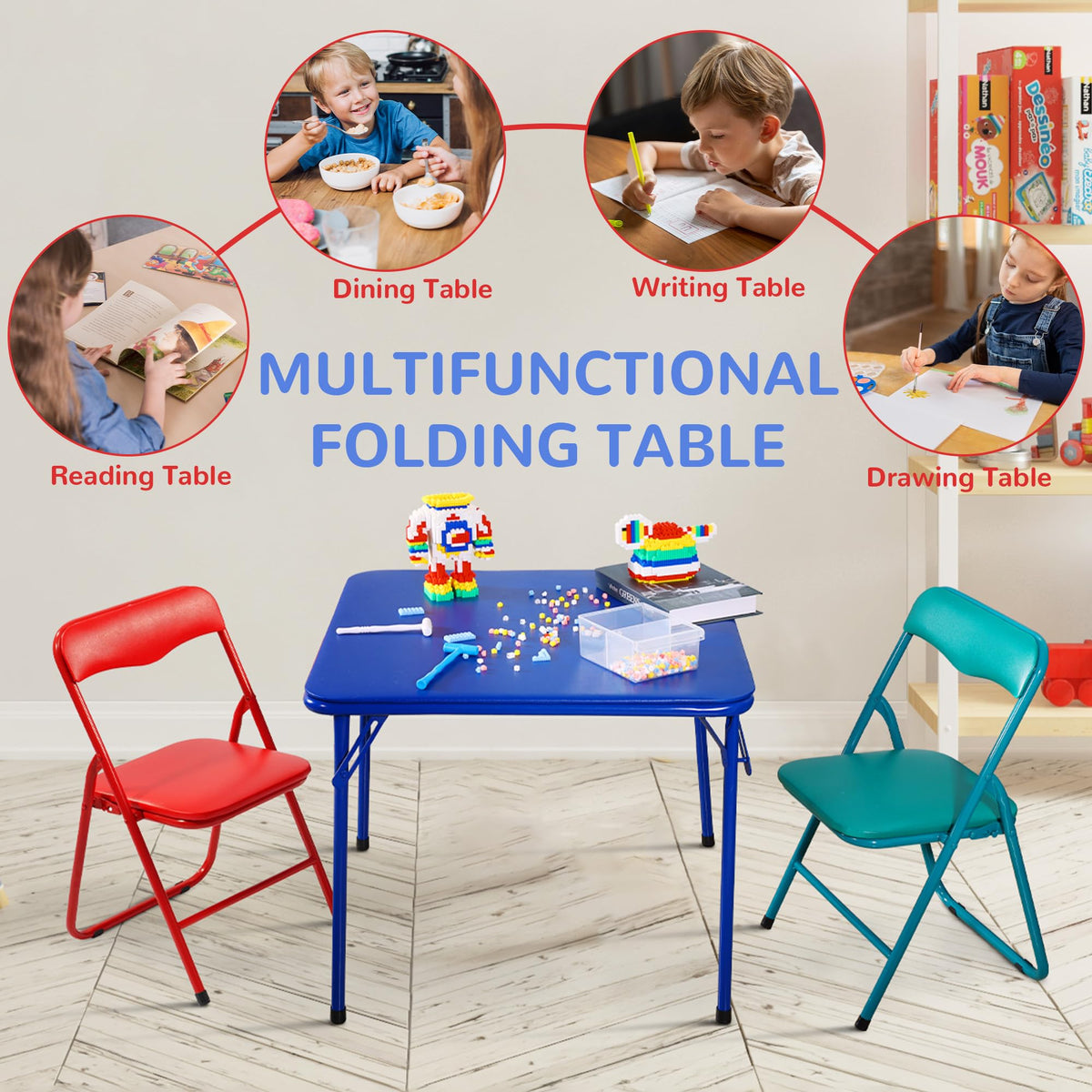 Kids Folding Square Table with Vinyl Padded Top, Blue I943388