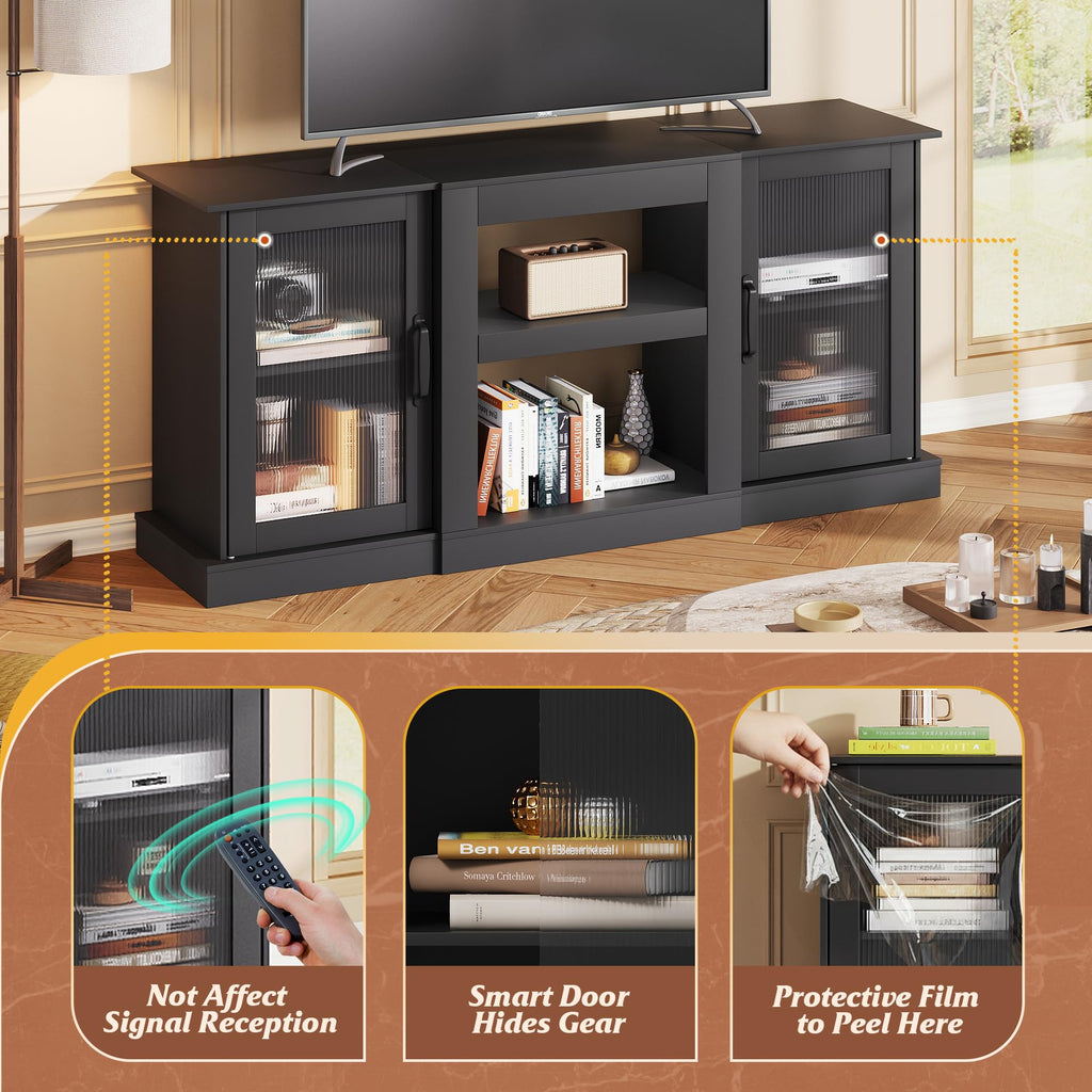 Black 58" TV Stand with Storage Cabinets and Adjustable Shelves H2267