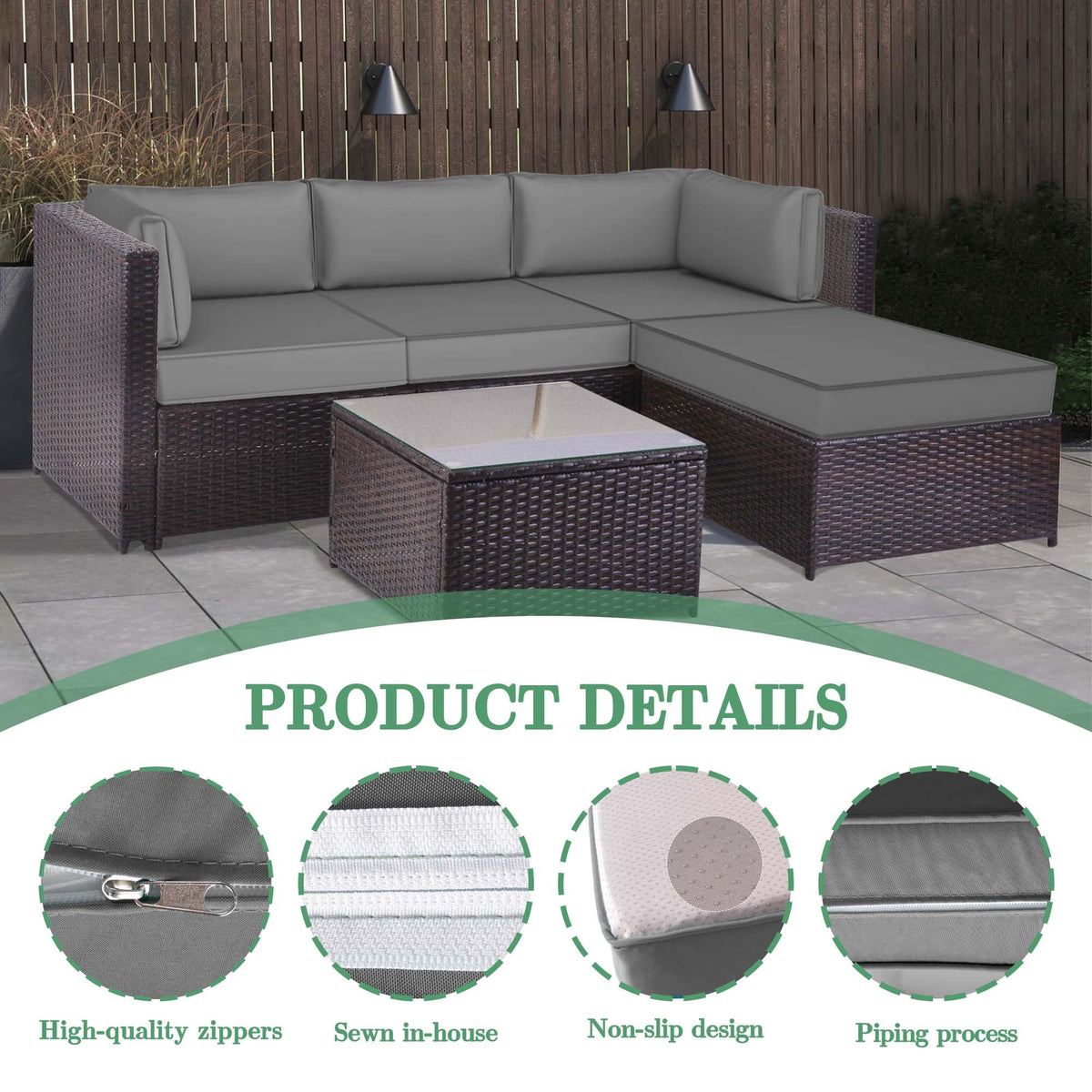 Waterproof Outdoor Couch Cushions 4 Seat Dark Grey E548