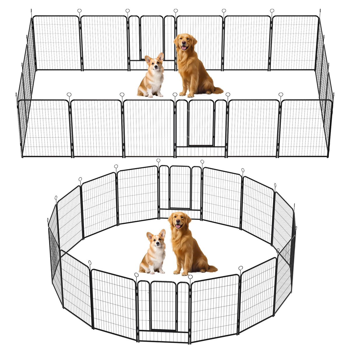 40 Inch 16 Panel Metal Garden Fence with Self-Locking Gate Q991