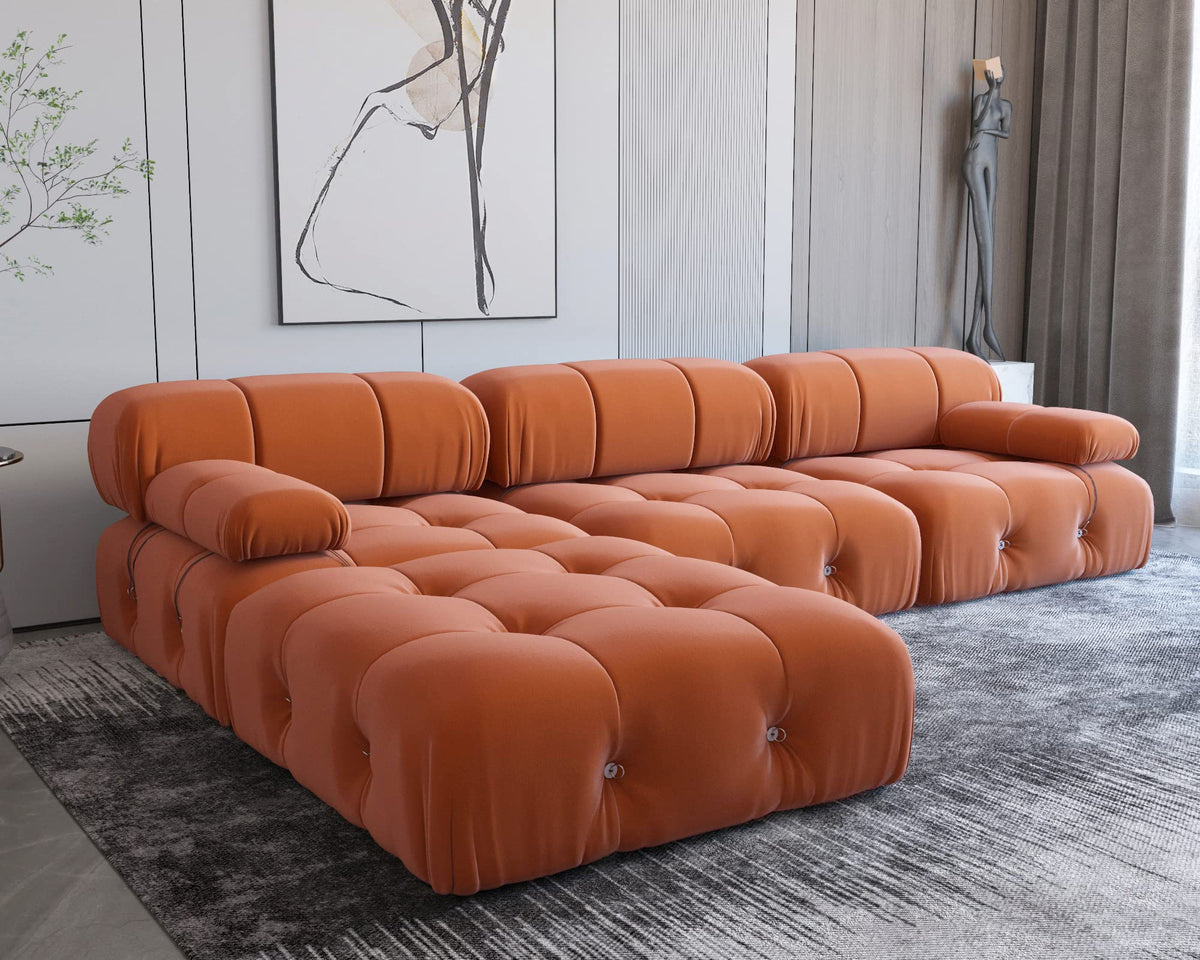 104" L-Shaped Velvet Sectional Sofa with Reversible Chaise Ottoman A976