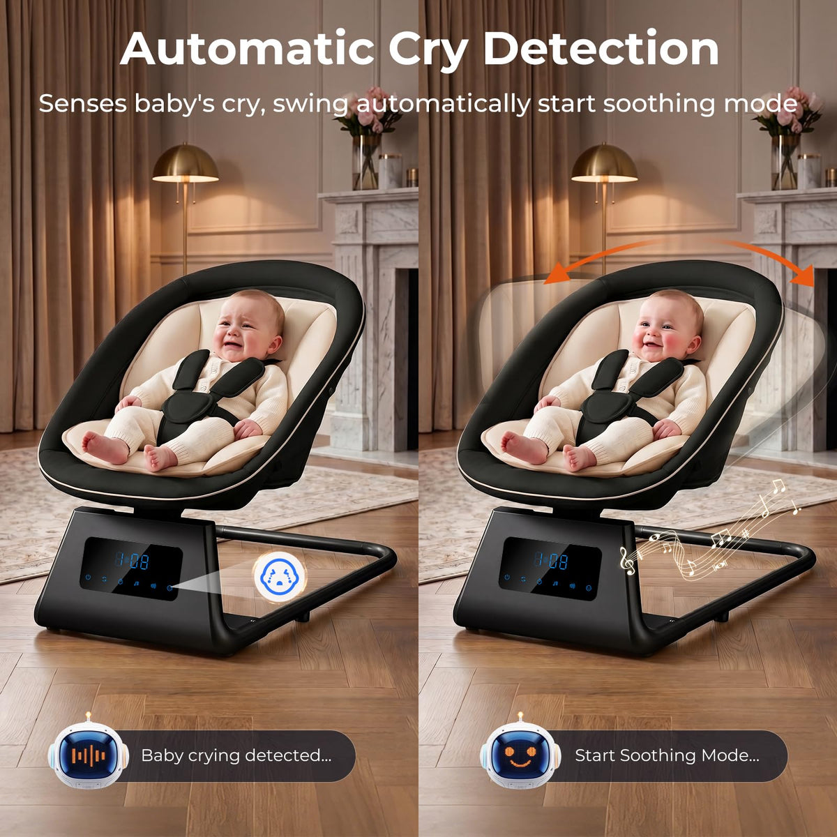 7 in 1 Pack and Play with Bassinet and Changing Station, Portable Electric Baby Swing I44938