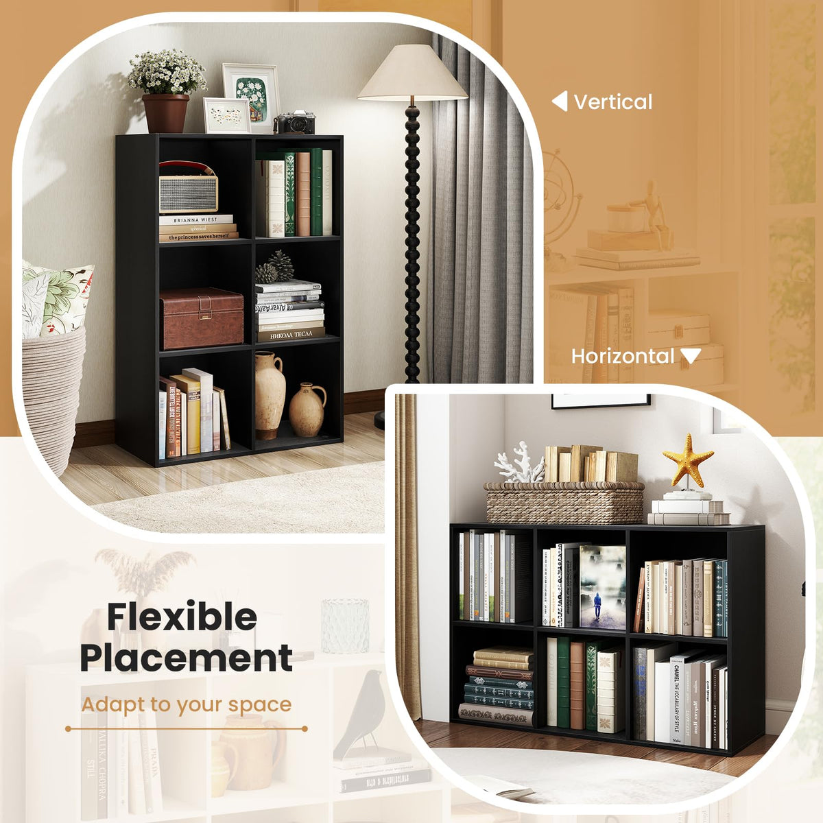 Black 6-Cube 3-Tier Bookcase S45208